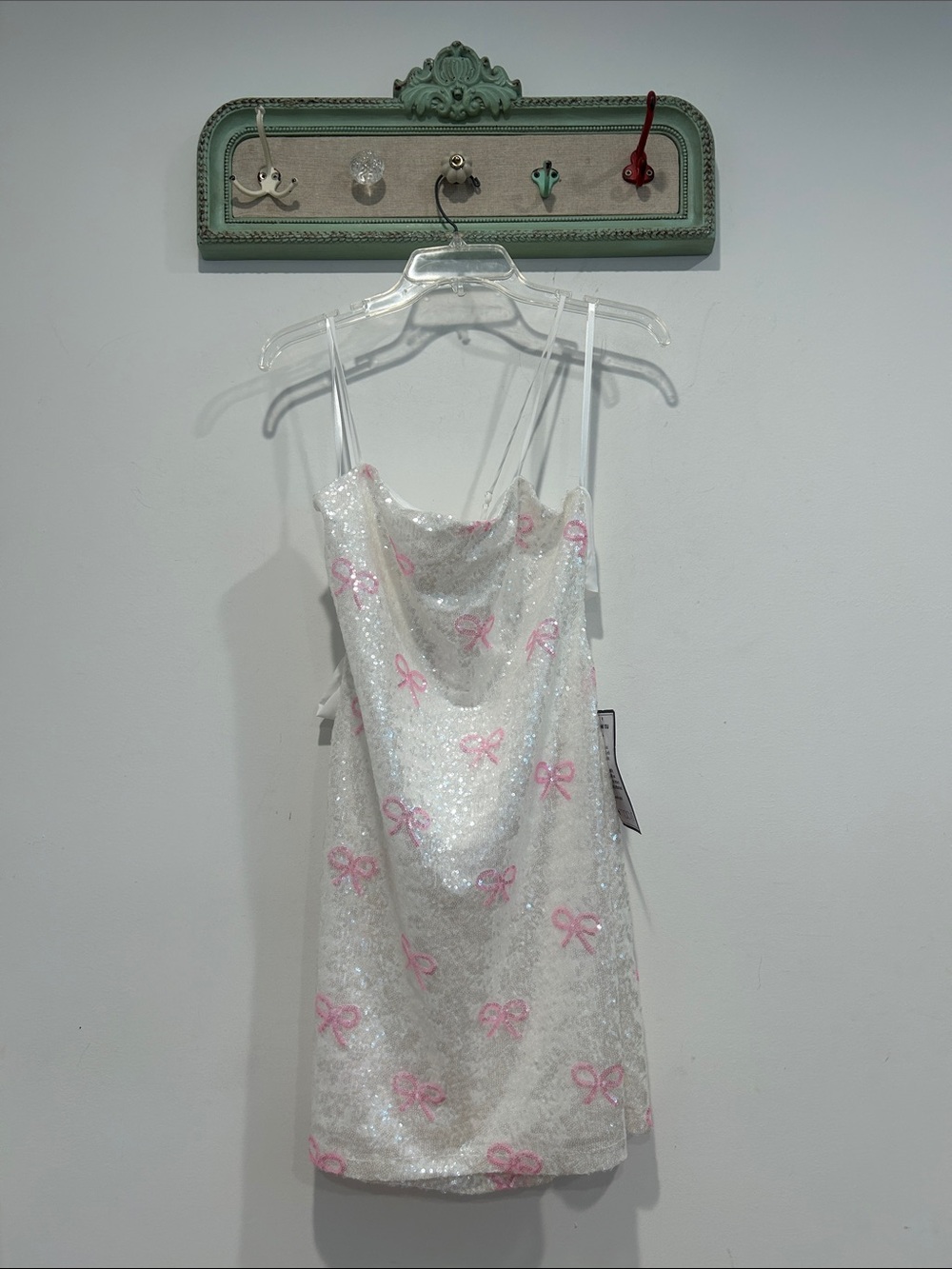 B Darlin White Sequin Mini Dress with Pink Bows love shack juniors 15/16 new